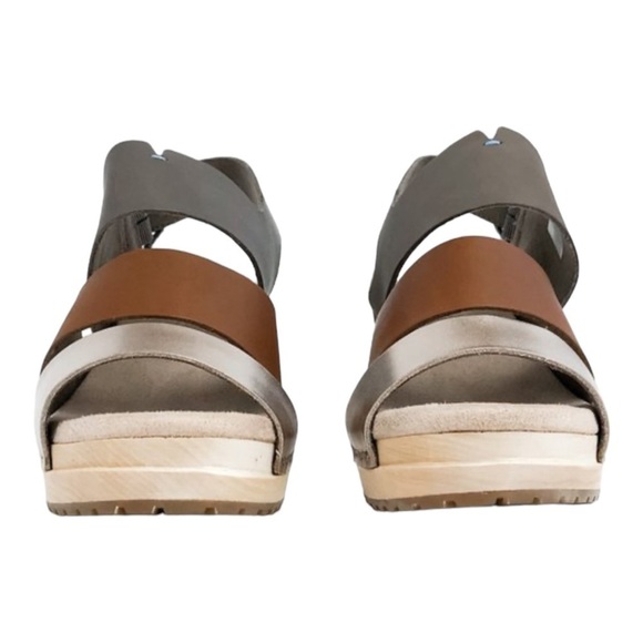 TOMS Phoebe Block Heel Wood Clog Sandal Olive Brown Gold Womens Size 10 NWT - Picture 2 of 10